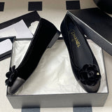 Women's Black Velvet or Suede Camellia with Double C Logo Velvet Ballet Flats| G45969