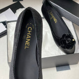 Women's Black Velvet or Suede Camellia with Double C Logo Velvet Ballet Flats| G45969