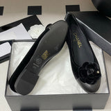 Women's Black Velvet or Suede Camellia with Double C Logo Velvet Ballet Flats| G45969