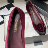 Women's Burgundy Velvet Camellia Ballet Flats G32166