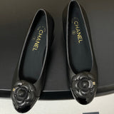 Women's Black Lambskin or Calfskin Camellia Series Mid-Heel Pumps |G31665