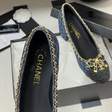 Women's Dark Blue Denim Diamond Quilted Chain Bow Chunky Mid-Heel Pumps| G47181