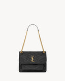Niki Medium Chain Shoulder Bag in Black Vintage Leather |6331840EN071000
