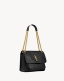Niki Small Chain Shoulder Bag in Black Vintage Leather |6331850EN071000