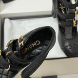 Women's Three-Buckle/Three-Strap Black Lambskin Chunky-Heel Mary Jane Shoes |G47256 X01000 94305