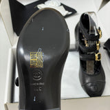 Women's Three-Buckle/Three-Strap Black Lambskin Chunky-Heel Mary Jane Shoes |G47256 X01000 94305