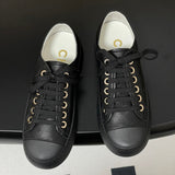 Women's Classic Double C Logo Black Printed Lambskin Sneakers| G46368 B19815 NAFDD