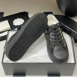 Women's Classic Double C Logo Black Printed Lambskin Sneakers| G46368 B19815 NAFDD