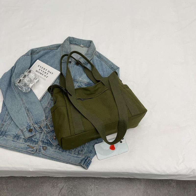 Large Capacity Shoulder Canvas Solid Color Bag For Women