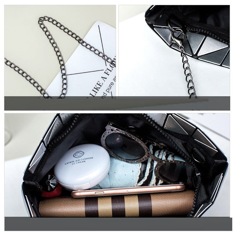 PU Geometric Diamond Lattice Single Shoulder Chain Bag For Women