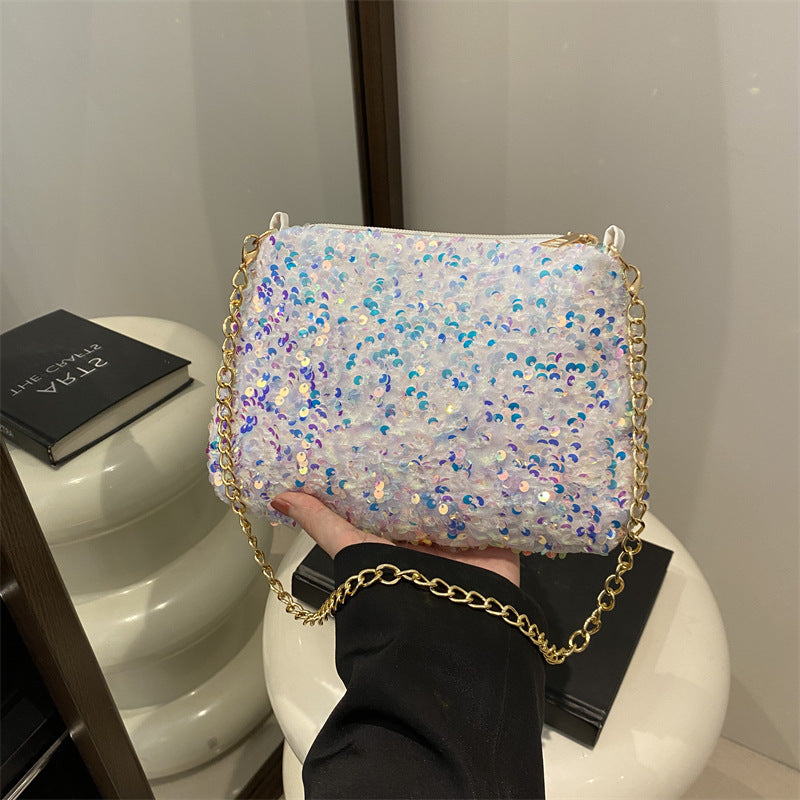 Contrast Color And Versatile Sequined Underarm Bag For Women